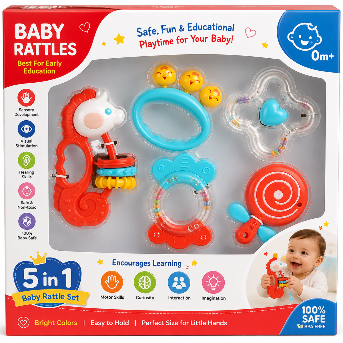Huanger 5-Piece Sensory Rattle Set