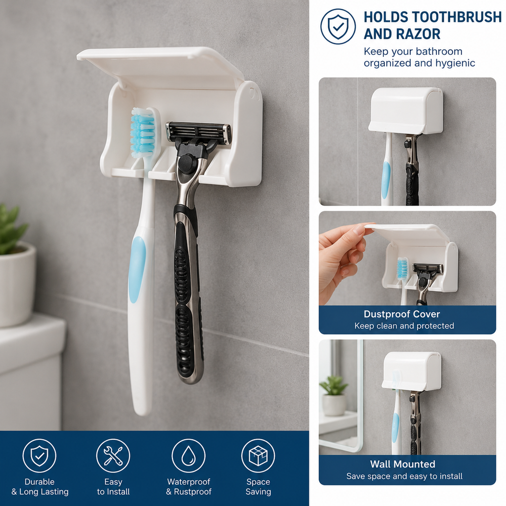 2-in-1 Bathroom Razor & Toothbrush Holder