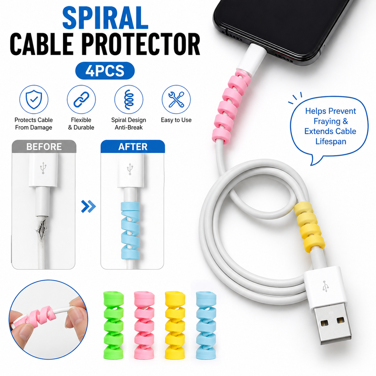 Spiral Cable Protector (4PCS)