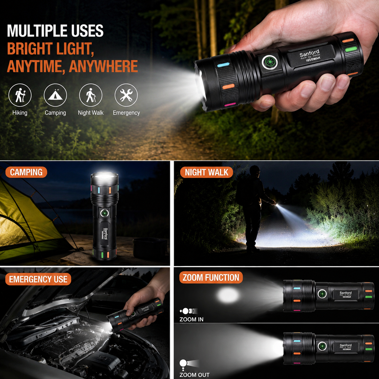 High Power Rechargeable LED Flashlight