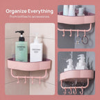 Self-Adhesive Bathroom Corner Shelf With Hooks