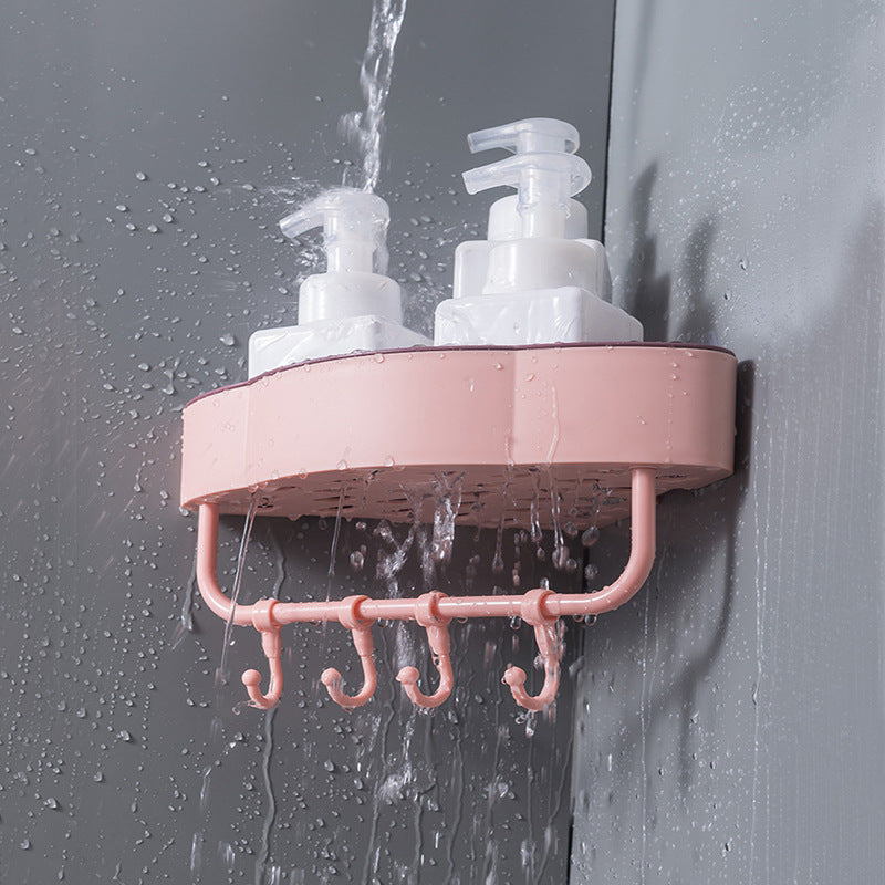 Self-Adhesive Bathroom Corner Shelf With Hooks