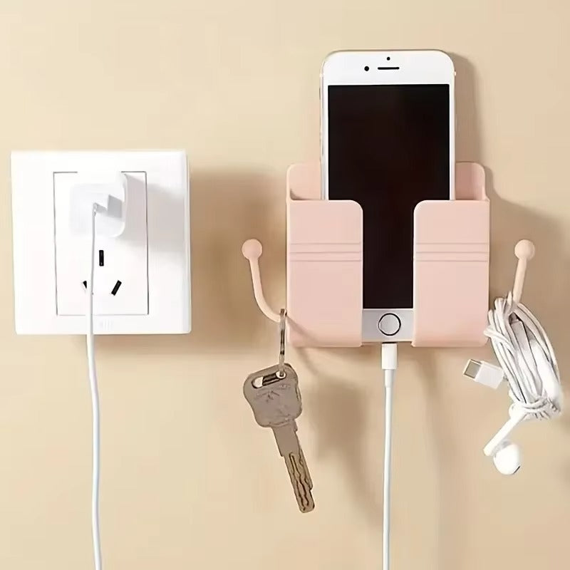 Universal Wall Mounted Adhesive Phone Charging Holder With Cable Hook