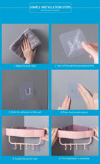 Self-Adhesive Bathroom Corner Shelf With Hooks