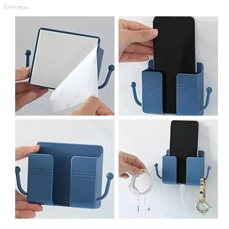 Universal Wall Mounted Adhesive Phone Charging Holder With Cable Hook