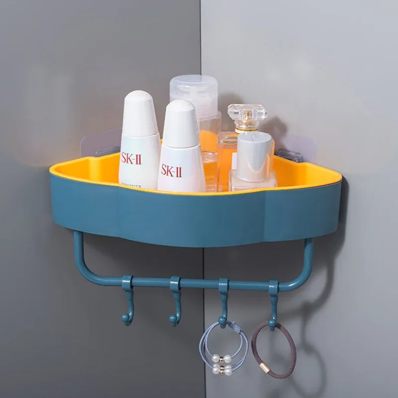 Self-Adhesive Bathroom Corner Shelf With Hooks
