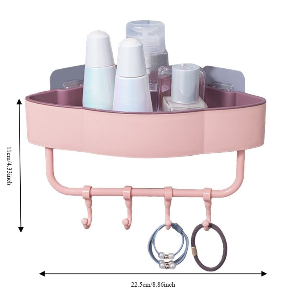 Self-Adhesive Bathroom Corner Shelf With Hooks