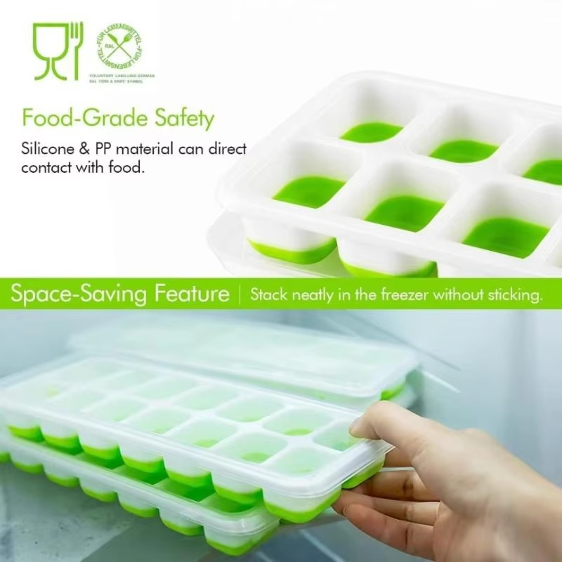 14-Grid Silicone Ice Cube Tray with Lid