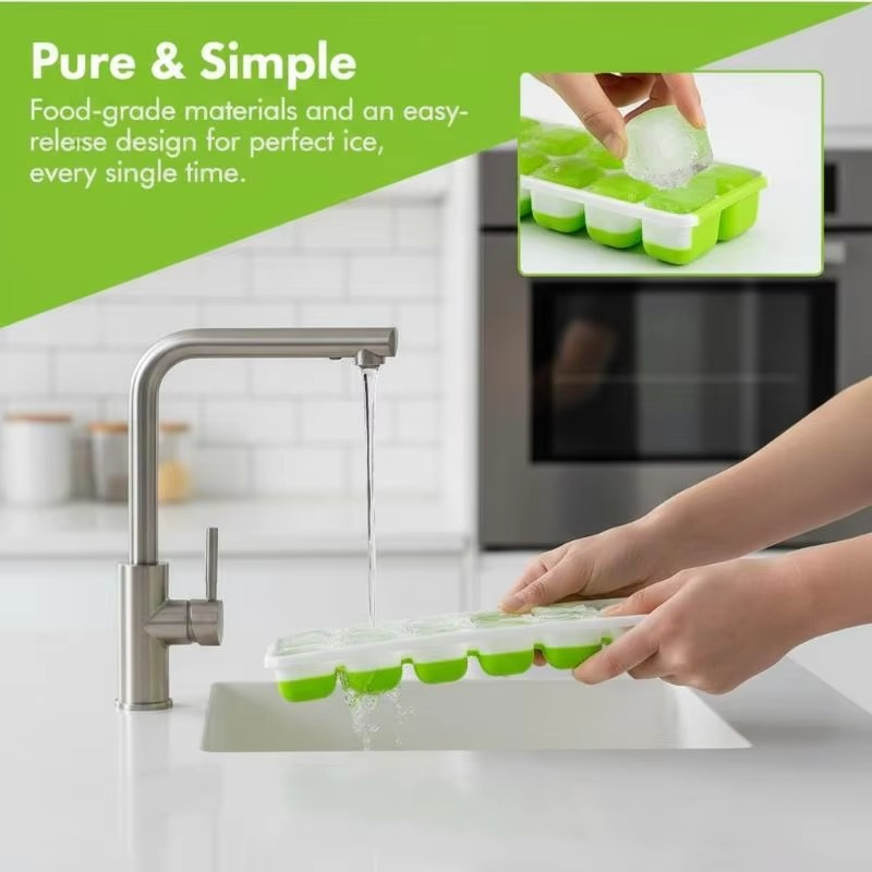 14-Grid Silicone Ice Cube Tray with Lid