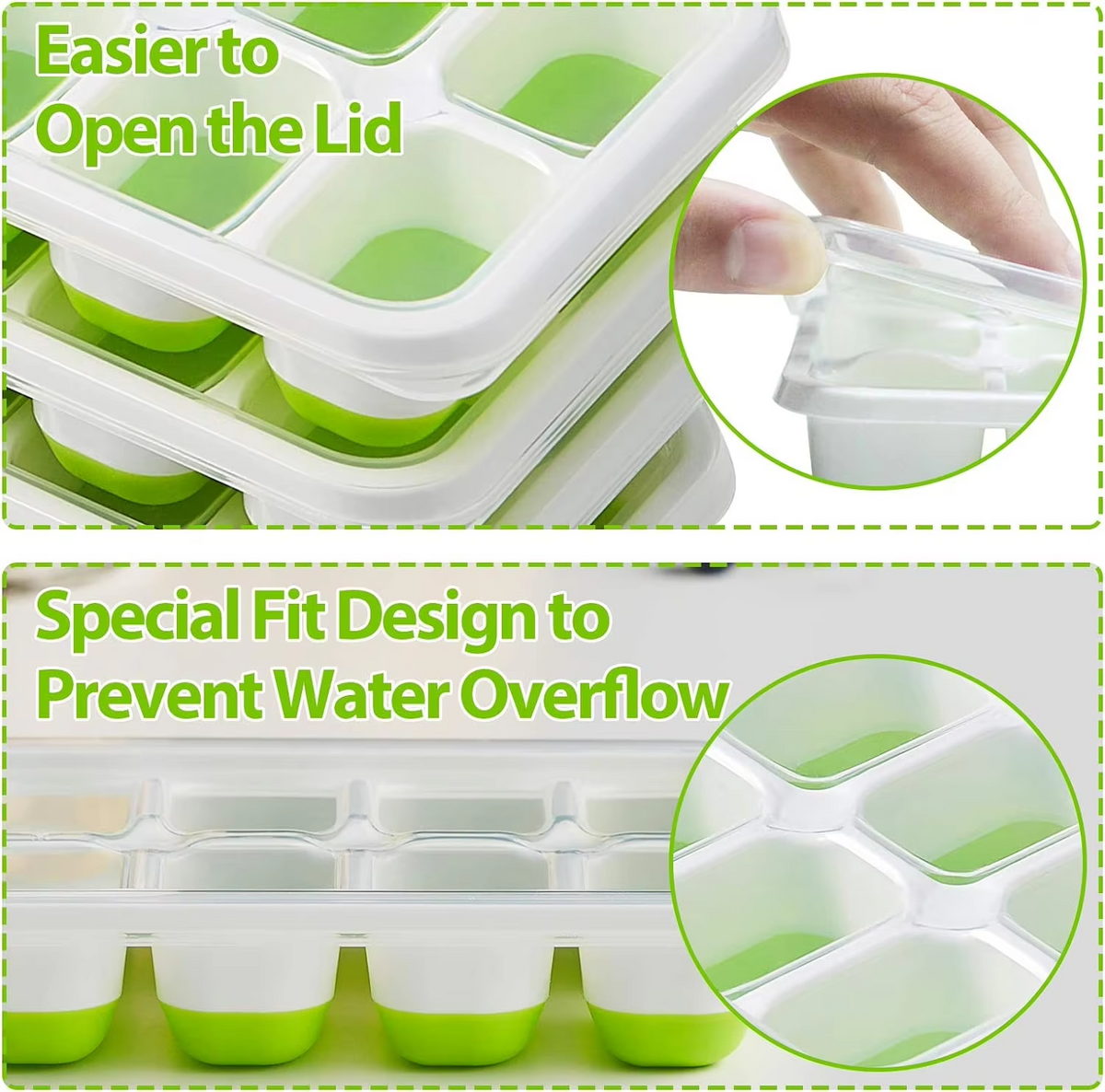 14-Grid Silicone Ice Cube Tray with Lid