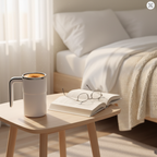 Magnetic stirring mug cozy bedroom setting