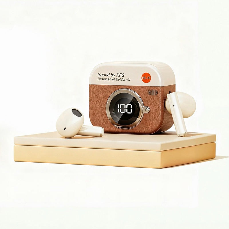 Q86 Retro Camera Style Wireless Bluetooth Headset Semi-In-Ear