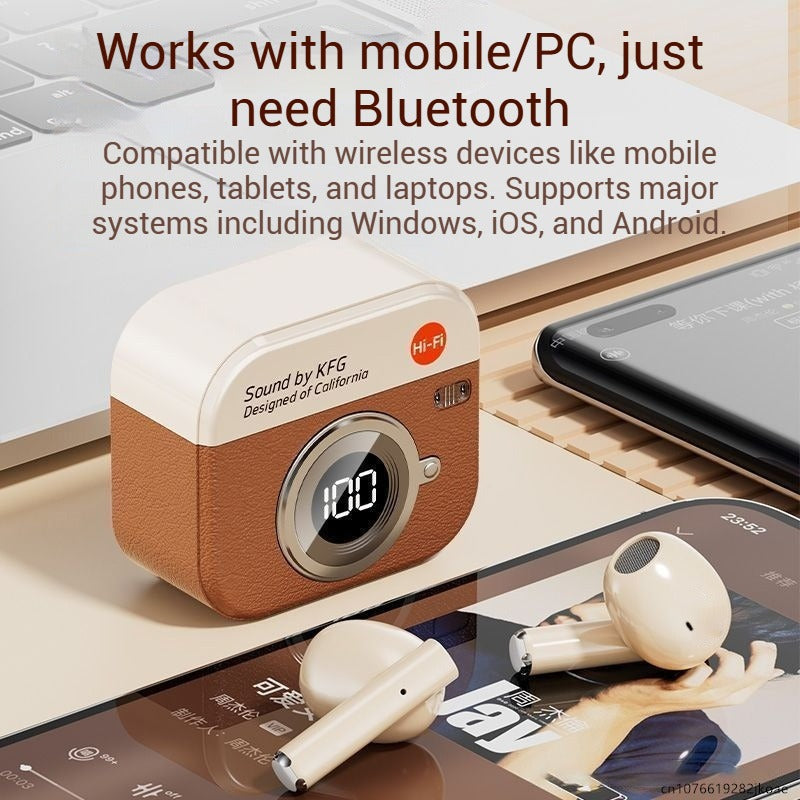 Q86 Retro Camera Style Wireless Bluetooth Headset Semi-In-Ear